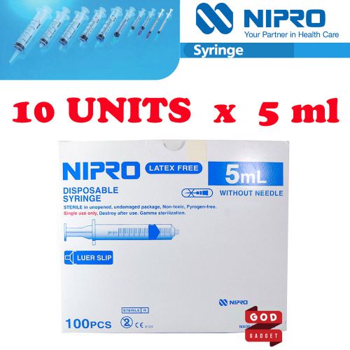 10 x 5ml nipro syringe luer slip tip hypodermic needle sterile latex free 5 cc for sale