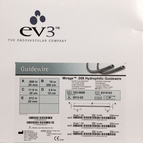 ev3 103-0608 MIRAGE .008 Guidewire 0.008&#034; (.20mm) x 200cm, 10cm STRAIGHT TIP