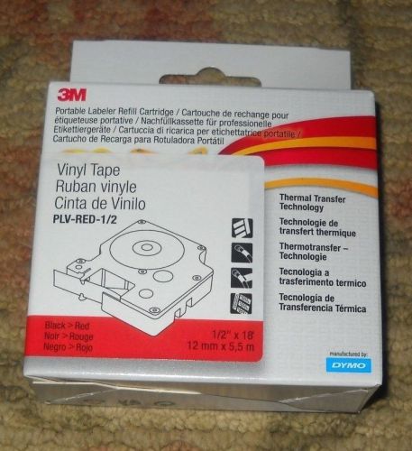 3M PLV-RED-1/2 Black&gt;Red Vinyl Label Tape For PL100 PL150 PL200 PL300 - Dymo