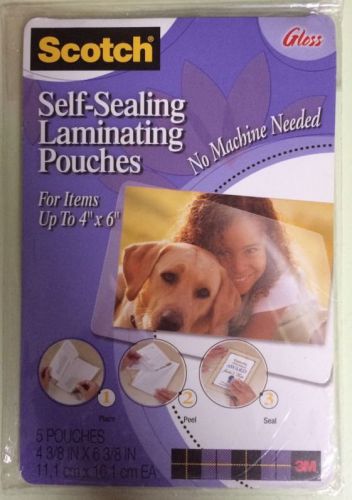 3M Scotch Self-Sealing Laminating Pouches 4x6 Photo Acid Free PL900G Gloss 5pack