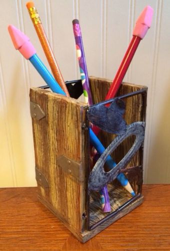 Pencil holder- 4.5&#034; t. x 3&#034; cowboy hat, rope &amp; pistol on privy! - #oa 13 - new for sale