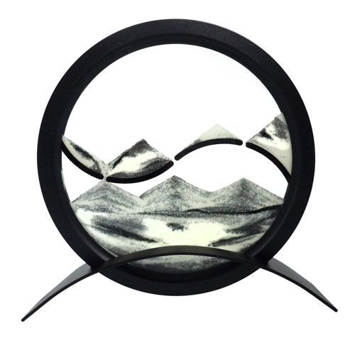 Round Wavy  Sand in Motion Art Decor Desktop Office Picture Black/Gray