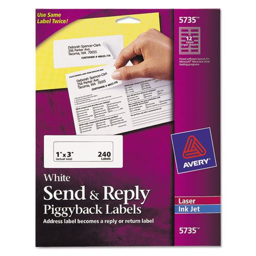 Send &amp; Reply Piggyback Inkjet/Laser Printer Labels, 1-5/8 x 4, White, 240/Pack