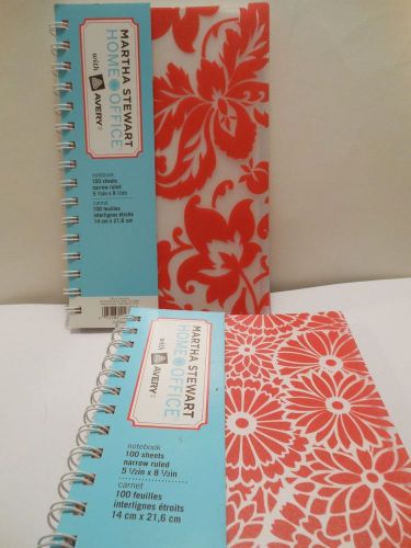 2 NEW Red MARTHA STEWART Home Office 100 Sheet Notebook 5.5&#034; X 8.5&#034; Damask