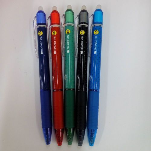 Clicker erasable gel ink ballpoint pen 0.5 mm. 5 colors set for colorize texting for sale