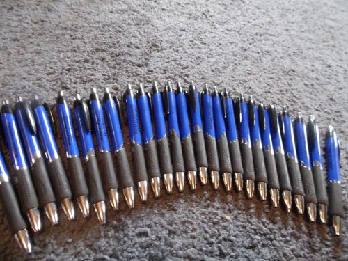 LOT OF 25 NEW INK PENS W/ LOGO  NICE BLACK INK PENS W SOFT GRIP BLUE &amp; BLACK PEN