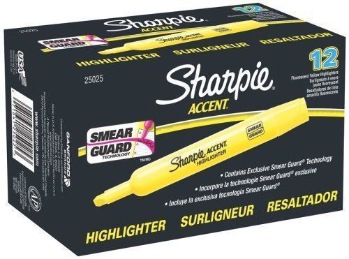 Sharpie Accent Tank-Style Highlighters, Fluorescent Yellow, Chisel Ink 12 Pack
