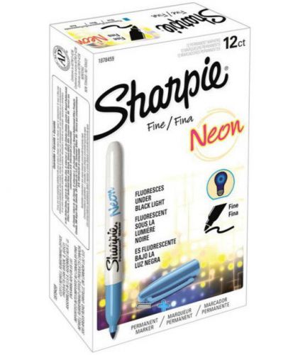 12 Sharpie Neon Permanent Markers Fine Point Neon Blue Dozen