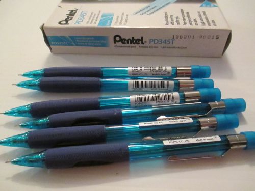 Lot of 6 new pentel quicker clicker automatic pencil 0.5mm blue pd345t -a55 for sale