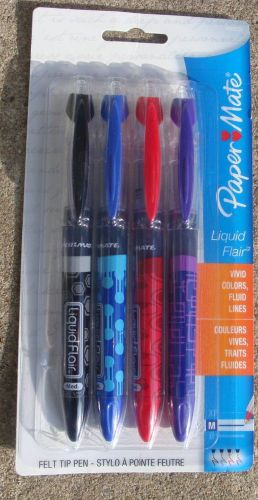 4 PAPER MATE Liquid Flair Pens * BLACK Blue RED Purple Assortment