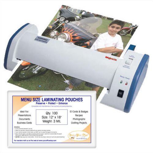 Majestik HRL-2112 12&#034; Hot Laminating Machine w/ 100 Large Menu Size Pouches