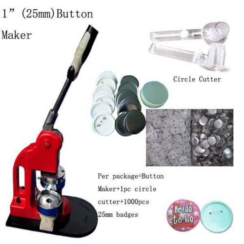 25mm Badge Making Kit=button maker+1pc circle cutter+1000pcs 25mm badges