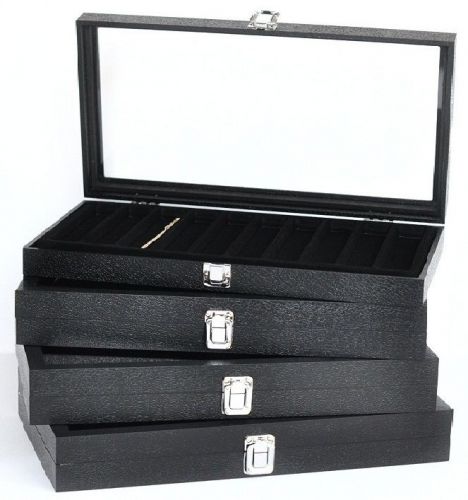 GLASS TOP BRACELET BOX BLACK DISPLAY CASE WOODEN CASE LARGE JEWELRY WATCH BOX