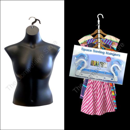 Black female busty torso mannequin form for m size + 2 free space savers hangers for sale