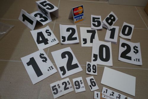 Lot of 20 adjustable 4&#034; x 6&#034; price display numbers + master card visa panel tax for sale