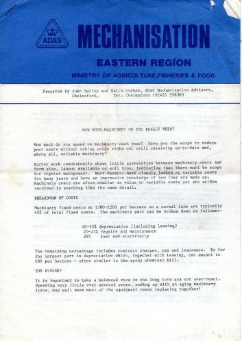 MAFF Eastern Region Mechanisation On Farms Leaflet 8572