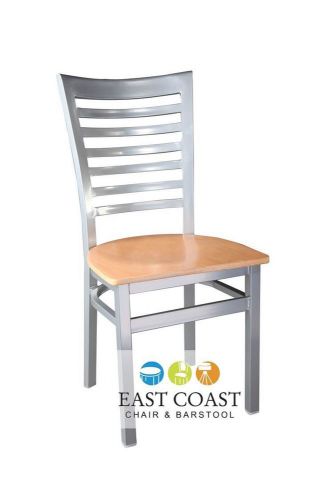 New gladiator silver full ladder back restaurant chair w/ natural wood seat for sale