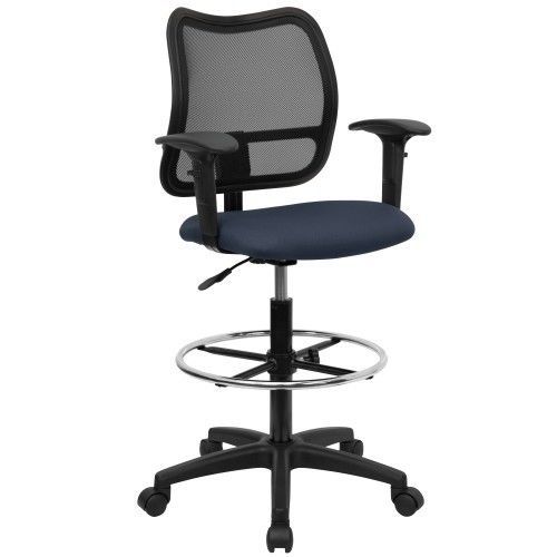 Flash furniture wl-a277-nvy-ad-gg mid-back mesh drafting stool with navy blue fa for sale