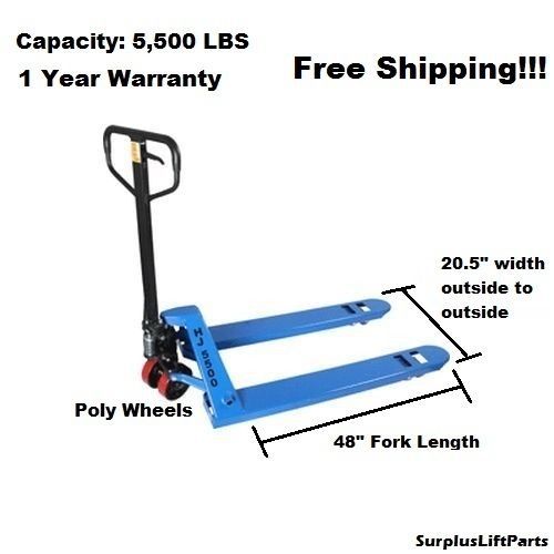 HJ5501 Narrow Pallet Jack Hand Truck 5500LB 20.5&#034; x 48&#034; 1Yr Warr FREE SHIPPING!!