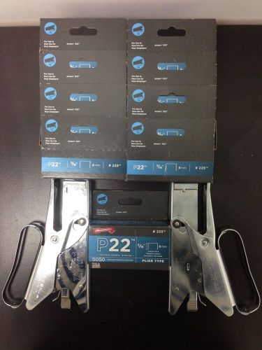 BRAND NEW 9 BOXES OF GENUINE ARROW P22 5/15&#034; STAPLES AND 2 ARROW PLIER STAPLERS