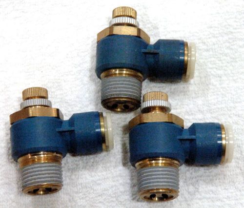 Pisco Pneumatic Flow Cntrl Elbow 3 pcLot   1/2&#034; NPT x 1/2&#034;  tube