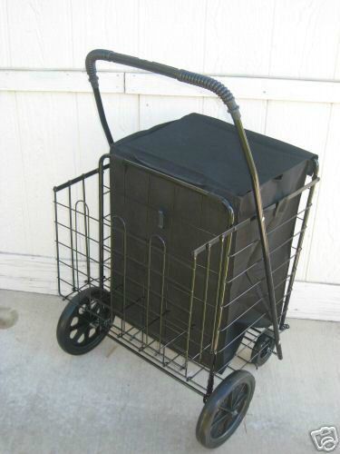 Black solid metal Folding Shopping /groceryCart w/Double basket ~ n Black Liner