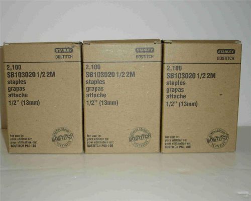 3 Boxes Stanley Bostitch SB103020 1/2 2M Staples( 1/2&#034; 13mm), 2100 Per Box , New