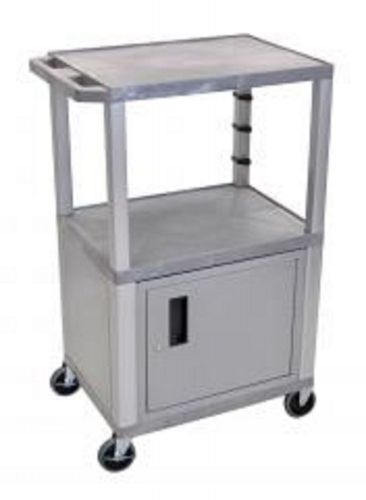 H. Wilson Gray Tuffy AV Cart w/ Cabinet 3 Shelves Nickel Legs