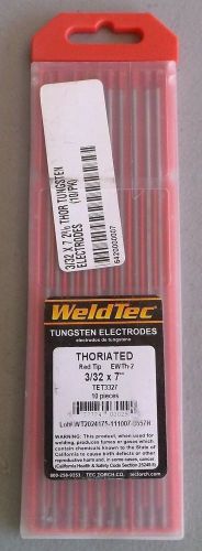 Weldtec thoriated tungsten electrodes 3/32&#034; x 7&#034; red tip 10 pack for sale