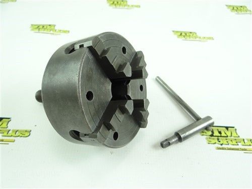 BUCK 4&#034; DIA. 4 JAW CHUCK MODEL 445 W/ 3C BACK PLATE + KEY