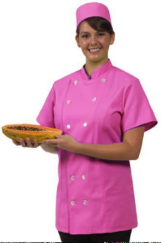 12 Button Front Female Fitted Raspberry Uniform S/S Chef Coat Jacket Small New