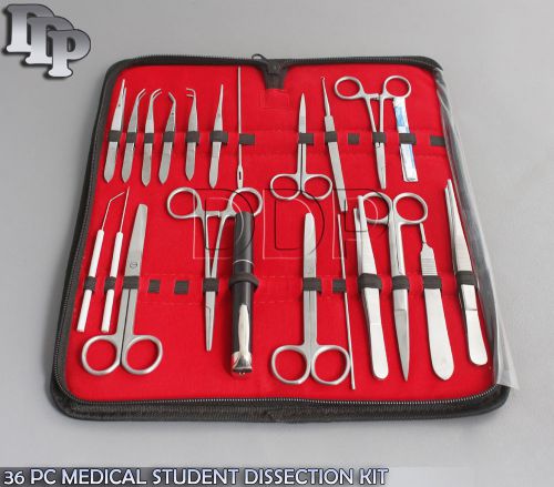 36 PC MEDICAL STUDENT DISSECTION KIT SURGICAL INSTRUMENT KIT W/SCALPEL BLADE #12