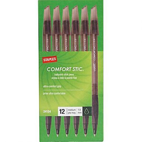 Staples comfort stic grip ballpoint pens medium point black dozen triangle grip for sale