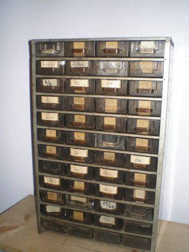 ANTIQUE JIFFY TOOL  METAL  CABINET 48 PLASTIC DRAWERS