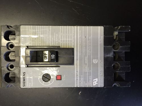 ITE Siemens ED ED63A010 10 amp 3 pole Circuit Breaker ED63