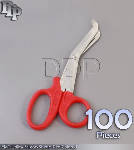 100 Pieces EMT Utility Scissors Shears 5.5&#034; Red Colored