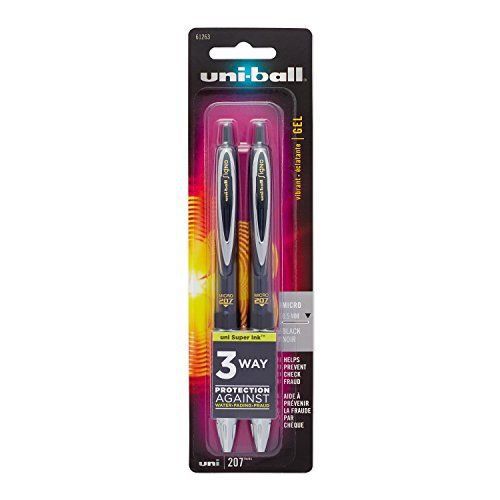 uni-ball Signo 207 Retractable Gel Pens, Micro Point, Black Ink, 2-Pack 61263