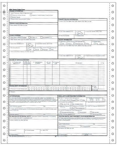 Attending Dentist&#039;s Statement , ADA Dental Claim Form 1-Part Continuous