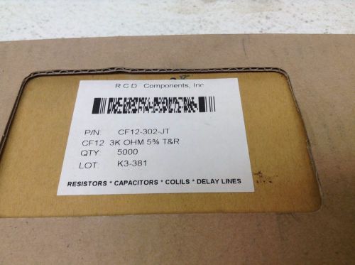 RCD Componets CF12-302-JT 3K Ohm 5% T&amp;R Resistor Lot 5000 CF12302JT New (TB)