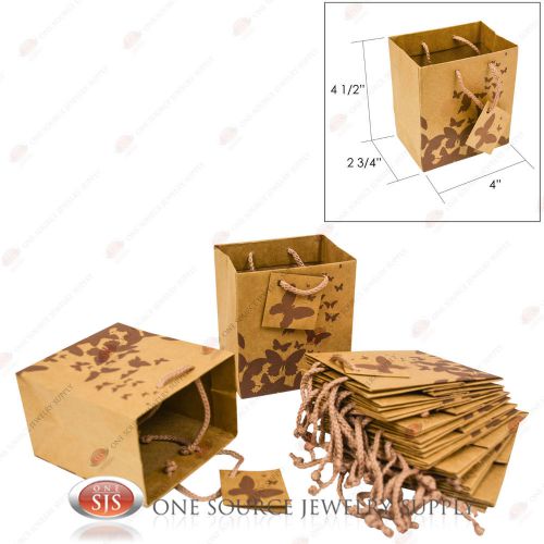 12 Brown Kraft Butterfly Paper Tote Gift Merchandise Bags 4&#034; x 2 3/4&#034; x 4 1/2&#034;H