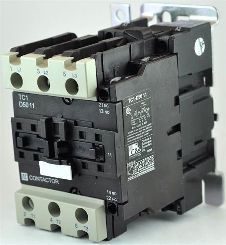 TC1-D5011-W6 - SHAMROCK CONTACTOR, 50 AMPS, 277/60 VAC, 1NO/1NC, NON-REVERSING