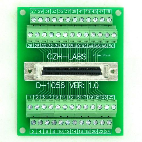 50-pin half-pitch/0.05&#034; d-sub female breakout board, dsub, scsi, terminal module for sale