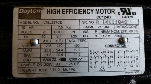 Dayton 12A081 10HP Electric Motor and Pump