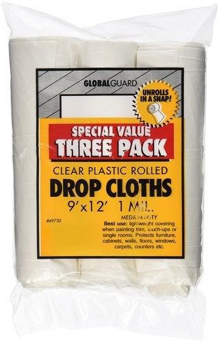 Premier Paint Roller 69730 Plastic Drop Cloth 9-Feet by 12-Feet 3-Pack