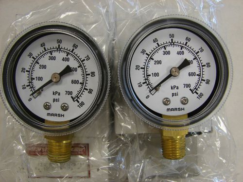 LOT OF 2 MARSH  2&#034; GAUGES 0 - 100 PSI   J1448    1/4  NPT