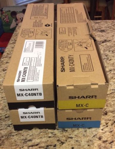 Genuine SHARP 4 Pc Lot (1) MX-C40NTY Yellow,(1) MX-C40NTC Cyan, (2) MX-C40NT Blk