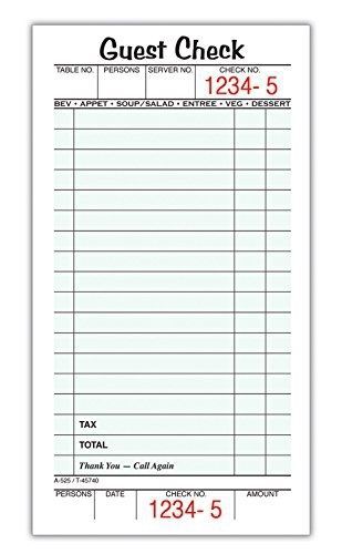 Adams Guest Check Pads, Single Part, 3-2/5 x 6-1/4 Inches, White, 50 Checks/Pad,