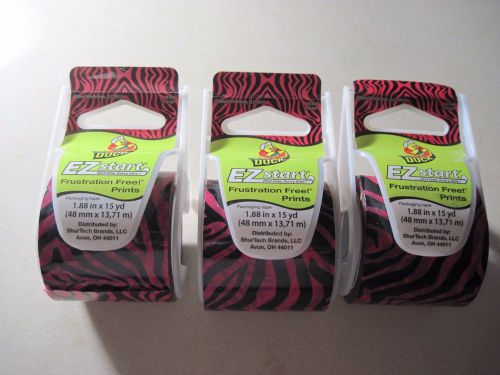 Lot of Three  15 Yard Duck EZ Start Packing Tape Black &amp; Pink NEW