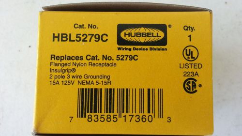 Hubbell hbl5279c  flanged nylon receptacle 2 pole 15 amp 125v nema 5-15r  new for sale