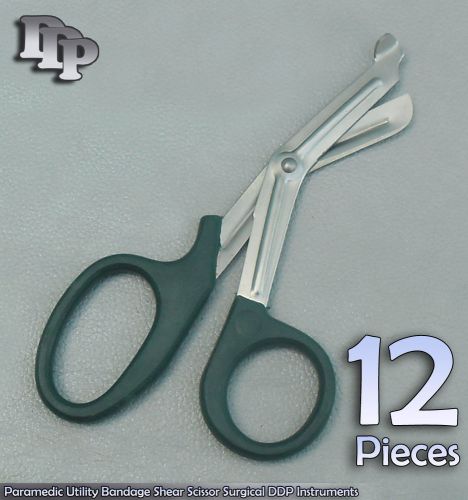 12Pcs Paramedic Utility Bandage Scissor7.25&#034; Dark Green  Handle DDP Instruments